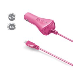 Micro USB punjač za auto 1A u pink boji