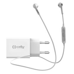 CELLY glava punjača i Bluetooth slušalice NEWGEN u BELOJ boji