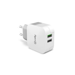 CELLY TURBO Kućni punjač sa dva USB ulaza u BELOJ boji