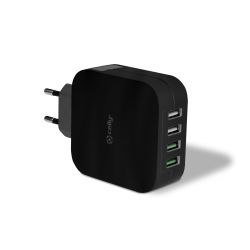 CELLY TURBO Kućni punjač sa četiri USB ulaza u CRNOJ boji